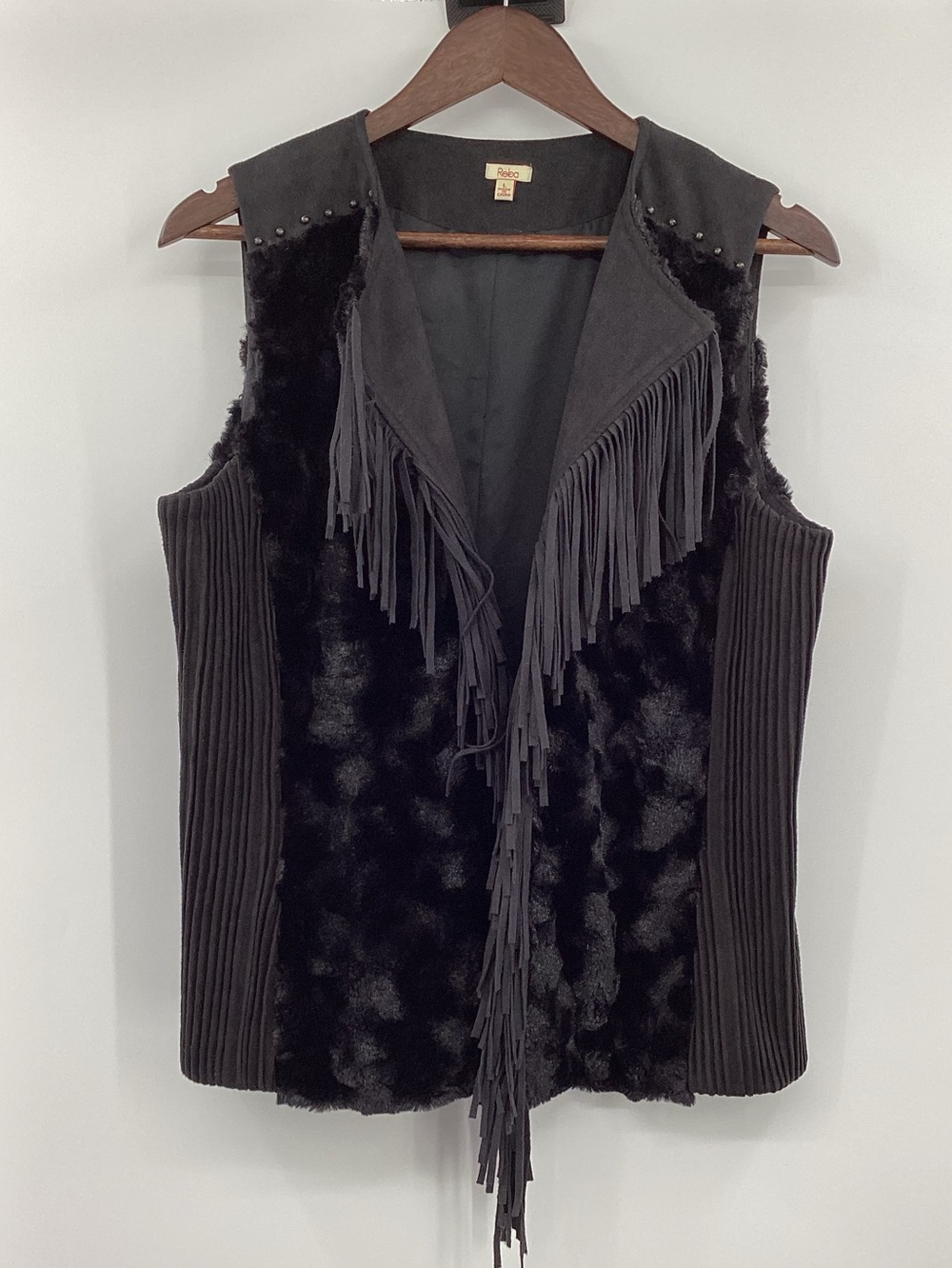 Reba Black Faux Fur Faux Suede Fringe Vest
